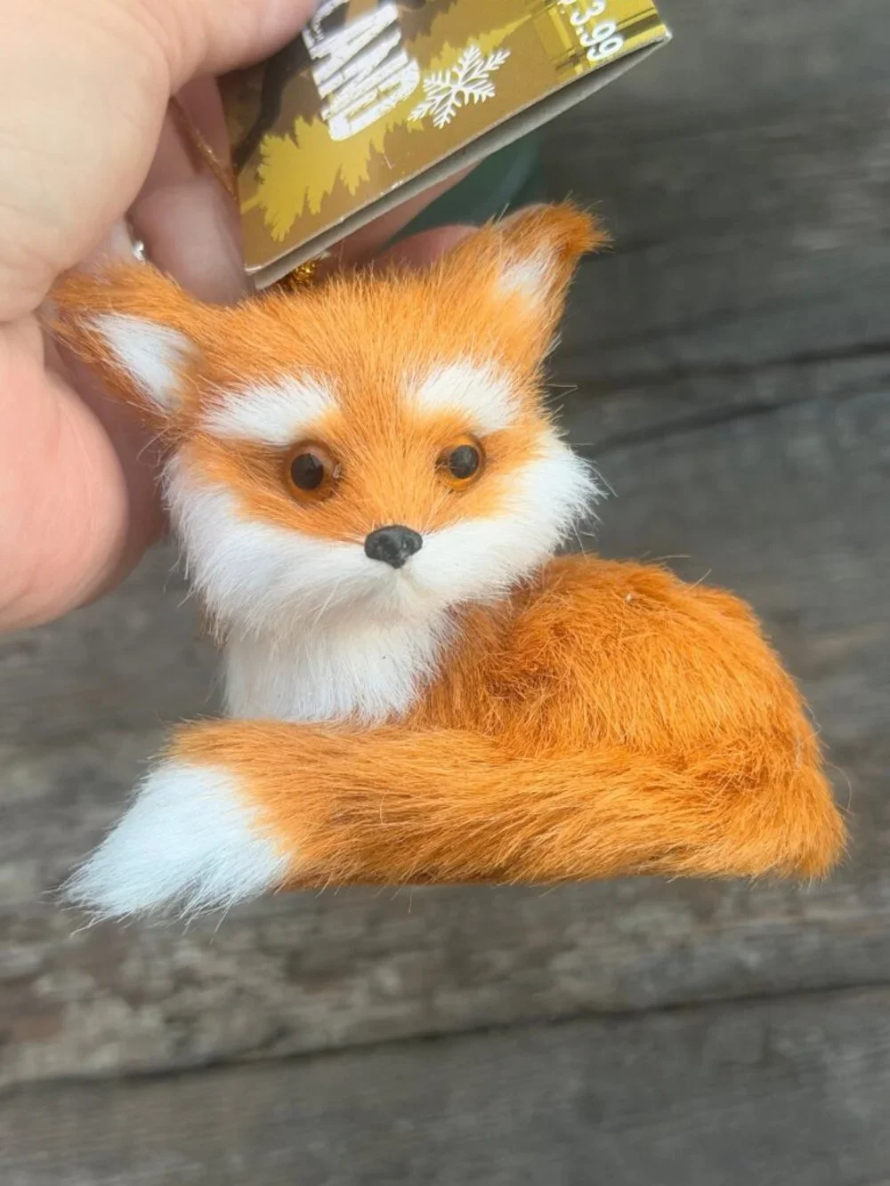 Lot of 3 Woodland Animal Faux Fur Christmas Ornaments Red White Fox & Raccoon
